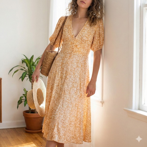 Faithfull the Brand Dresses & Skirts - Faithfull the Brand Yellow Snake-Print Midi Dress